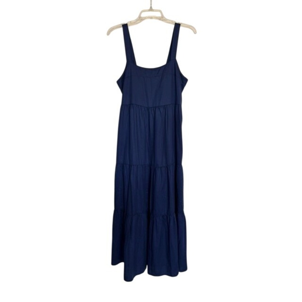 The Drop Britt Navy Blue Tiered Maxi Dress Sleeveless Tencel Lyocell Small NWT
